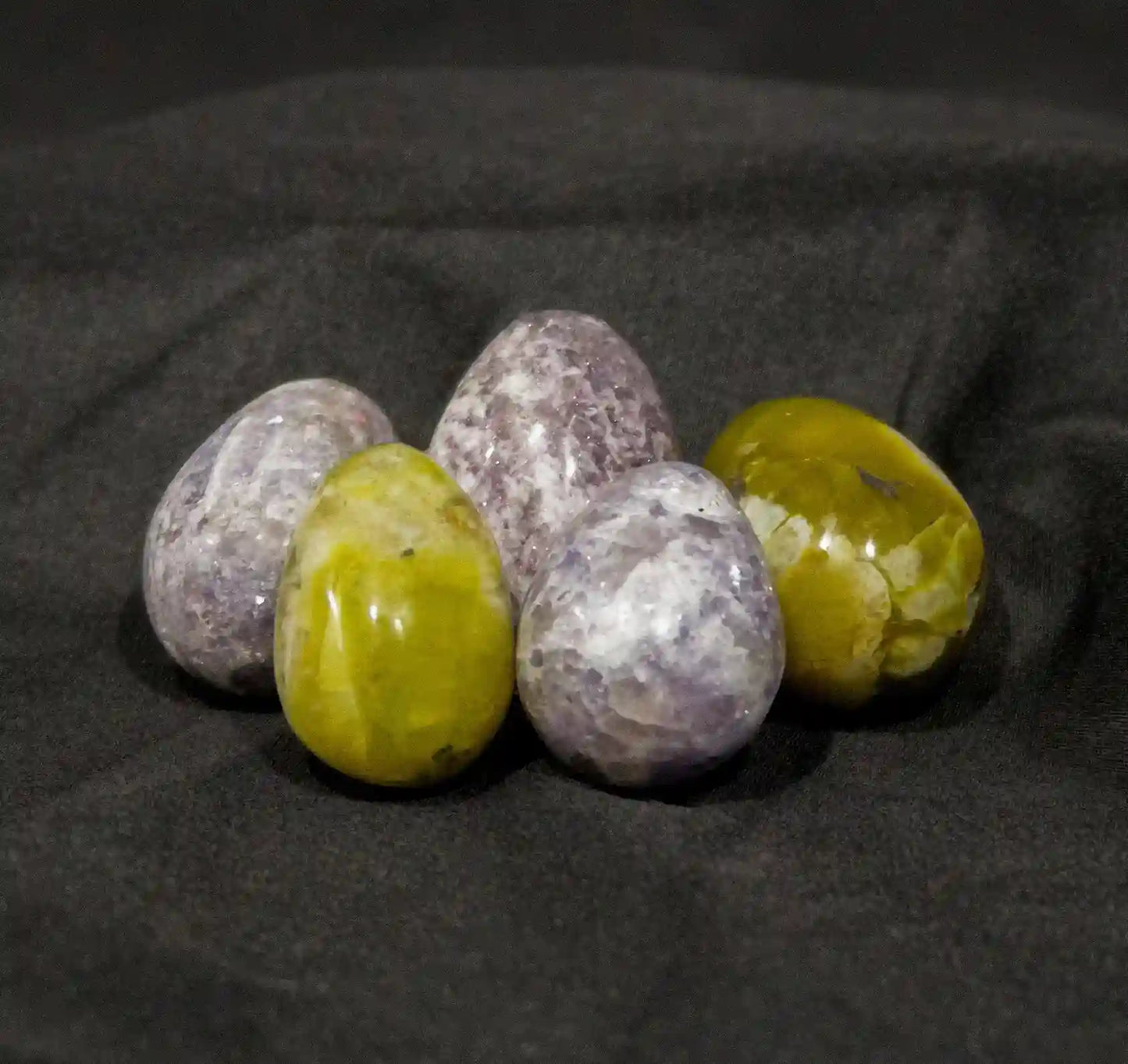 Green Opal and Lepidolite Eggs